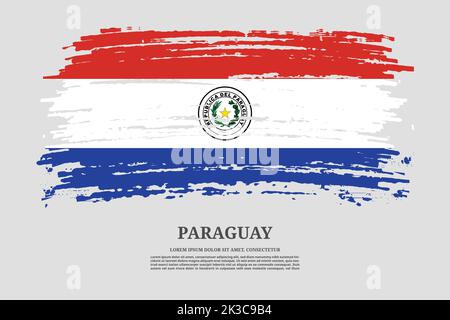 Flag Paraguay con effetto pennello e poster di testo informativo, sfondo vettoriale Illustrazione Vettoriale