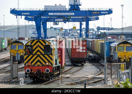 Terminal ferroviario del trasporto merci Nord Porto di Feli9xstowe Suffolk Inghilterra Foto Stock