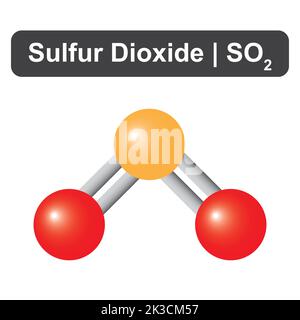 Modello molecolare della molecola di anidride solforosa (SO2). Illustrazione vettoriale. Illustrazione Vettoriale