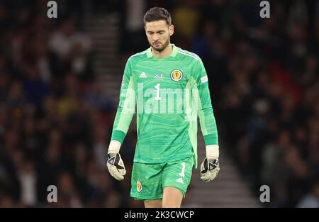 Il portiere scozzese Craig Gordon durante la UEFA Nations League Group e Match ad Hampden Park, Edimburgo. Data immagine: Sabato 24 settembre 2022. Foto Stock