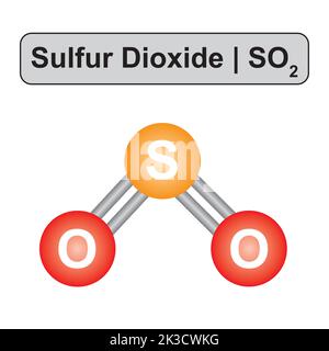 Modello molecolare della molecola di anidride solforosa (SO2). Illustrazione vettoriale. Illustrazione Vettoriale