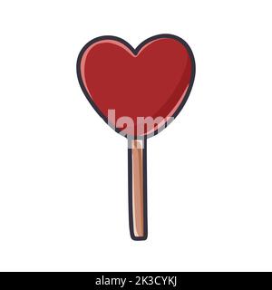 Cuore lollipop cartoon clipart. Deliziosa caramella dolce dichiarazione di amore isolato vettore illustrazione. Cuore rosso caramello Illustrazione Vettoriale