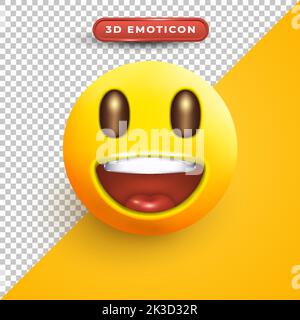 Un 3D emoji di un volto sorridente su uno sfondo trasparente e giallo Illustrazione Vettoriale