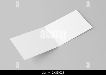 A4 A5 A6 Invitation Card piegata in orizzontale con busta 3D Mockup bianco rendering Foto Stock