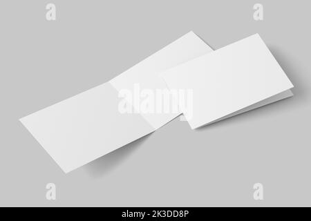 A4 A5 A6 Invitation Card piegata in orizzontale con busta 3D Mockup bianco rendering Foto Stock