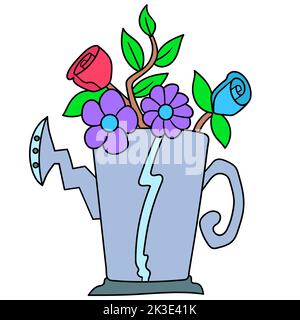 Un vettore illustrazione colorata di fiori in un annaffiatoio Illustrazione Vettoriale