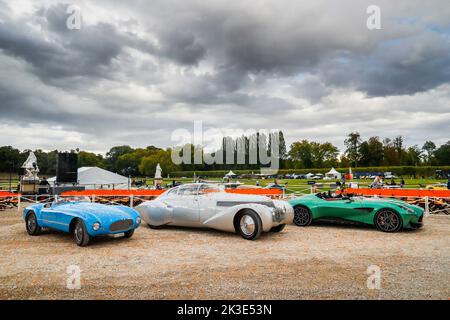 Best of show Talbot-Lago T26 GS Barchetta motto Hispano-Suiza H6C Dubonnet Xenia Aston Martin DBR22 durante la 6th edizione del Chantilly Arts & Elegance - Richard Mille al Domaine du Château de Chantilly, dal 24 al 25 settembre 2025, a Chantilly, Francia - Foto Antonin Vincent / DPPI Foto Stock