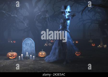 Illustrazione artistica 3D di una scena halloween Foto Stock