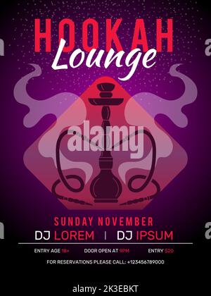 Poster di narghilè. Retro stile orientale placard invito per hookah fumé club recente modello di stampa vettoriale con posto per il testo Illustrazione Vettoriale