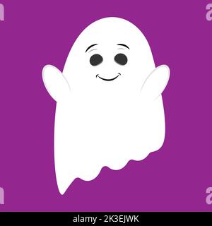 Cute fantasma bianco spook horror su sfondo viola. Carattere di Halloween su sfondo viola. Illustrazione Vettoriale