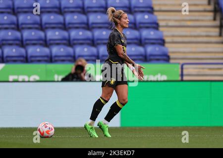 Leicester, Regno Unito. 25th Set, 2022. Leicester, Inghilterra, 25th 2022 settembre: Rachel Daly (8 Aston Villa) reagisce durante la partita della Super League delle donne fa di Barclays tra Leicester City e Aston Villa al King Power Stadium di Leicester, Inghilterra. (James Holyoak/SPP) Credit: SPP Sport Press Photo. /Alamy Live News Foto Stock