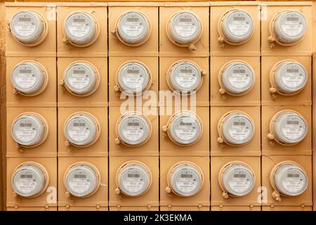 Las Vegas, USA - 10 marzo 2019: Contatori di elettricità di un appartamento edificio a Las Vegas Foto Stock