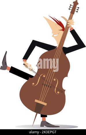 Immagine di un violoncellista sorridente. Il violoncellista sorridente sta suonando musica con ispirazione. Isolato su sfondo bianco Illustrazione Vettoriale