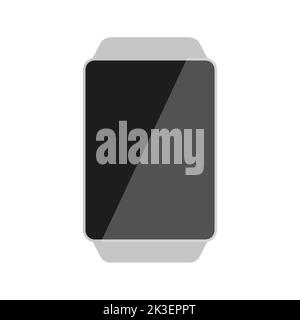 Smart Watch fitness tracker mockup argento nero piatto. Moderno techno accessori tracking giorno notte sport attivo tempo gestione orologio da polso nero touchscreen vuoto riempimento app annuncio concetto braccialetto layout Illustrazione Vettoriale