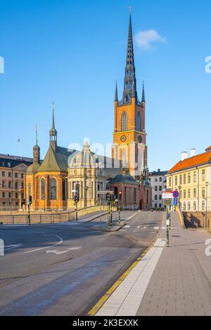 Chiesa di Riddarholmen in una giornata di sole a Stoccolma Foto Stock