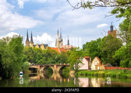 Vista su Merseburg, Sassonia Anhalt, Germania Foto Stock