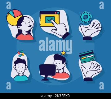 sei sviluppatori e icone Illustrazione Vettoriale