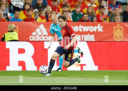 Zaragoza, Spagna. 24th Set, 2022. Gavi (ESP) Calcio/Calcio : UEFA Nations League fase di gruppo per il torneo finale Gruppo A2 Giornata 5 tra Spagna 1-2 Svizzera all'Estadio de la Romareda di Saragozza, Spagna . Credit: Mutsu Kawamori/AFLO/Alamy Live News Foto Stock