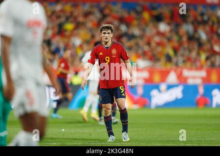 Zaragoza, Spagna. 24th Set, 2022. Gavi (ESP) Calcio/Calcio : UEFA Nations League fase di gruppo per il torneo finale Gruppo A2 Giornata 5 tra Spagna 1-2 Svizzera all'Estadio de la Romareda di Saragozza, Spagna . Credit: Mutsu Kawamori/AFLO/Alamy Live News Foto Stock