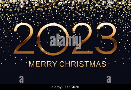 2023 buon anno, buon Natale elegante testo per il biglietto d'auguri. Illustrazione vettoriale. Illustrazione Vettoriale