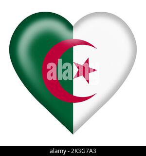 Bandiera Algeria pulsante cuore isolato su bianco con clipping path Foto Stock