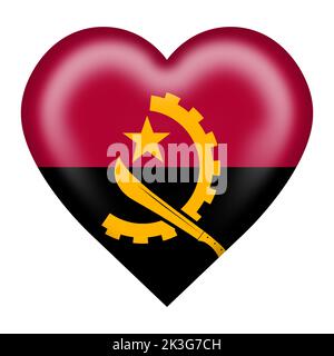 Angola flag Heart Button isolato su bianco con tracciato di ritaglio Foto Stock