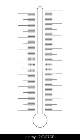 Scala termometro verticale con contrassegno e icona della silhouette del tubo di vetro. Modello grafico per strumento di misurazione della temperatura meteorologica. Illustrazione del contorno vettoriale Illustrazione Vettoriale