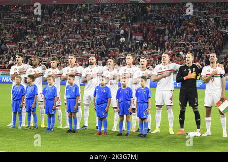 Budapest, Ungheria, 26 settembre 2022, squadra (Ungheria) durante la partita della UEFA 'Nations League 2022-2023' tra Ungheria 0-2 Italia alla Puskas Arena il 26 settembre 2022 a Budapest, Ungheria. Credit: Maurizio Borsari/AFLO/Alamy Live News Foto Stock