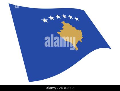 Un'illustrazione di bandiera di onda del Kosovo 3D con tracciato di ritaglio Foto Stock