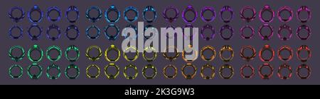 Cornici avatar neon, futuristici confini di sci-fi, spazio hud tecnologia rotonda portali tecnologici isolati per il gioco, ui elementi grafici di design per la realtà virtuale, pannello giocatore o dashboard, Vector Set Illustrazione Vettoriale