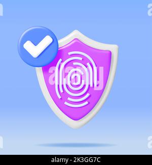 3D impronta digitale nella protezione con segno di spunta Illustrazione Vettoriale