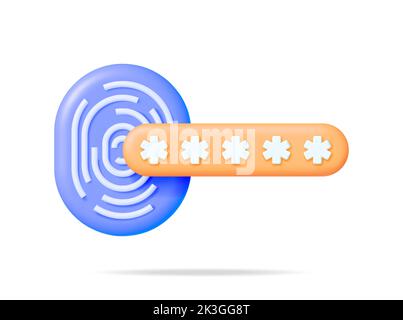 3D campo Password bloccata e impronta digitale. Illustrazione Vettoriale