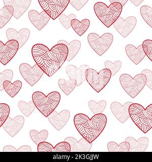 Motivo d'amore senza cuciture con cuori rosa stilizzati. Illustrazione vettore giorno di San Valentino. Illustrazione Vettoriale