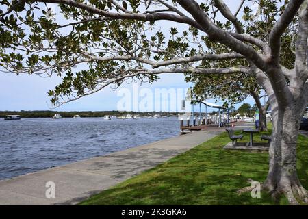 Myall River a Tea Gardens, cittadina costiera del NSW Australia. Foto Stock