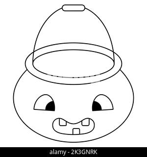 Caramella pentola. Secchio a forma di zucca. Trucco o trattare. Illustrazione vettoriale. Contorno su sfondo bianco isolato. Stile Doodle. Libro da colorare Illustrazione Vettoriale