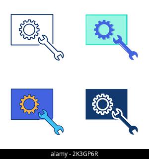 Icona di manutenzione software impostata in stile piatto e lineare. Simbolo di aggiornamento del sistema. Illustrazione vettoriale. Illustrazione Vettoriale