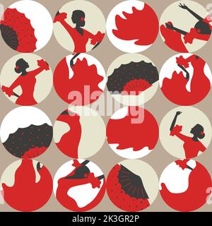 Abstract Flamenco modello senza cuciture con donna danzante Illustrazione Vettoriale
