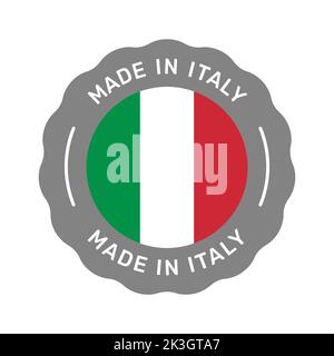 Badge vettoriale colorato Made in Italy. Etichetta adesiva con bandiera italiana. Illustrazione Vettoriale