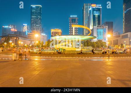 Piazza Tianfu, Chengdu, Sichuan, Cina Foto Stock