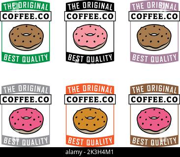 Icona di Doughnut o Donut con testo isolato su sfondo bianco Illustrazione Vettoriale