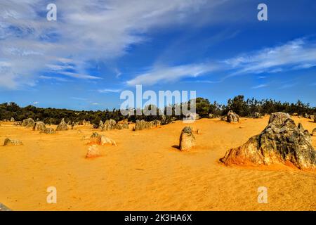 I Pinnacoli - formazioni calcaree all'interno del Parco Nazionale di Nambung Foto Stock