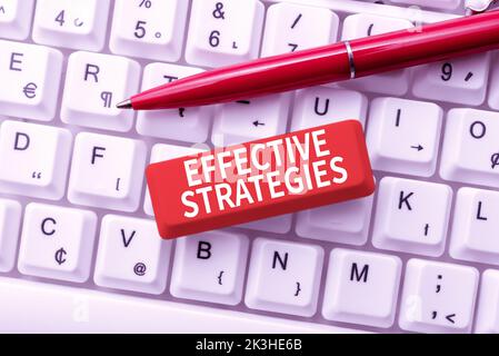 Segno di testo che mostra le strategie efficaci, concetto che significa lo schema tattico del suono le decisioni operative potenti Foto Stock