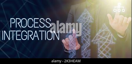 Integrazione del processo di scrittura del testo. Parola scritta sulla connettività dei servizi di sistema e delle informazioni Foto Stock