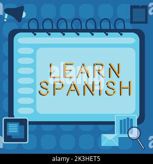 Scrittura visualizzazione testo Impara lo spagnolo. Word for Translation Lingua in Spagna Vocabolario dialetto Speech Foto Stock
