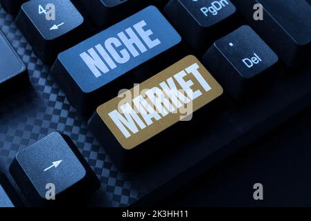 Mano segno di scrittura mercato del posto adatto. Subset di business showcase del mercato su cui si concentra un prodotto specifico Foto Stock