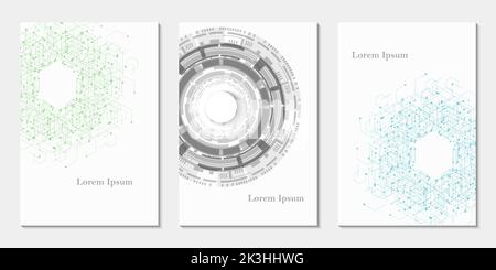 tecnologia astratta cerchio ed esagono, set di motivi futuristici, sfondo a trama geometrica, concetto scientifico Foto Stock