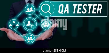 Sottotitolo concettuale QA Tester. Approccio aziendale garanzia di qualità di un progetto in corso prima dell'implementazione Foto Stock