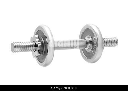 manubro regolabile grigio in acciaio inox con manico antiscivolo ruvido, accessorio prefabbricato costituito da asta filettata e peso extra da cale Foto Stock