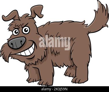 Illustrazione del fumetto di divertente cane marrone shaggy personaggio comico animale Illustrazione Vettoriale