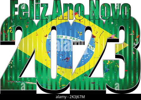 Felice anno nuovo 2023 con la bandiera del Brasile all'interno - Illustrazione, 2023 NUMERI FELICE ANNO NUOVO, 2023 numeri di bandiera del Brasile Illustrazione Vettoriale